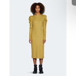 Walter Baker Lela Knit Fitted Puff Shoulders Midi Dress Size Small